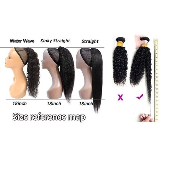 Water Wave Human Hair Ponytail 16 Inch Black Curly Extensions for Women